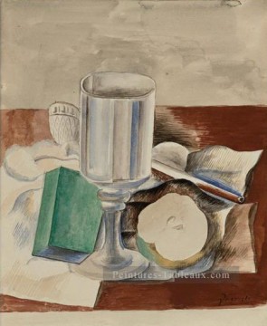 Nature morte au verre et a la pomme 1914 cubiste Pablo Picasso Peinture à l'huile
